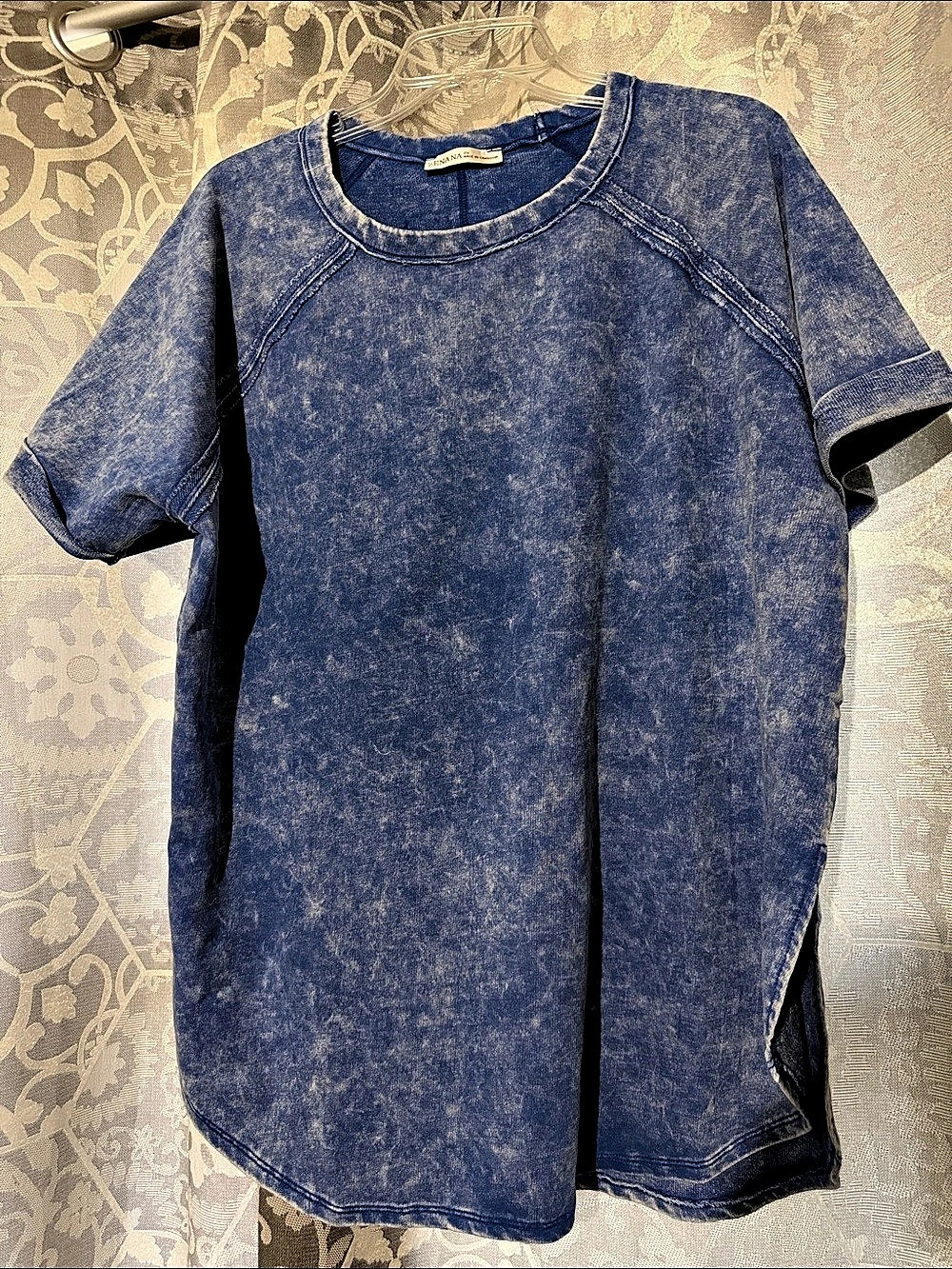 Zenana Mineral Wash Short Sleeve Top Blue 2X